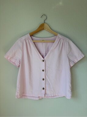 a.n.a Orchid Cloud Pink V-Neck Button Front Short Sleeve Top Women’s Shirt Sz M